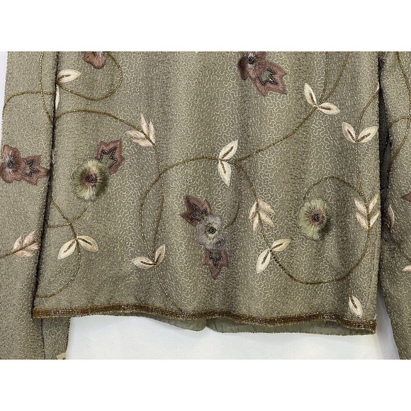 NEW Adrianna Papell Evening Beige Floral Silk Beaded & Sequin Jacket Lined Sz 6 - Picture 6 of 8